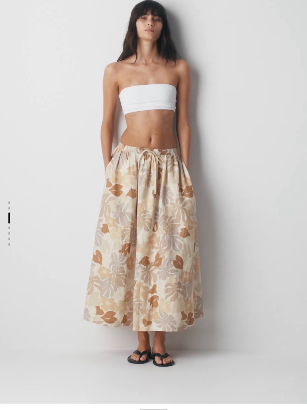 Aritzia Neutral Floral Drawstring Maxi Skirt